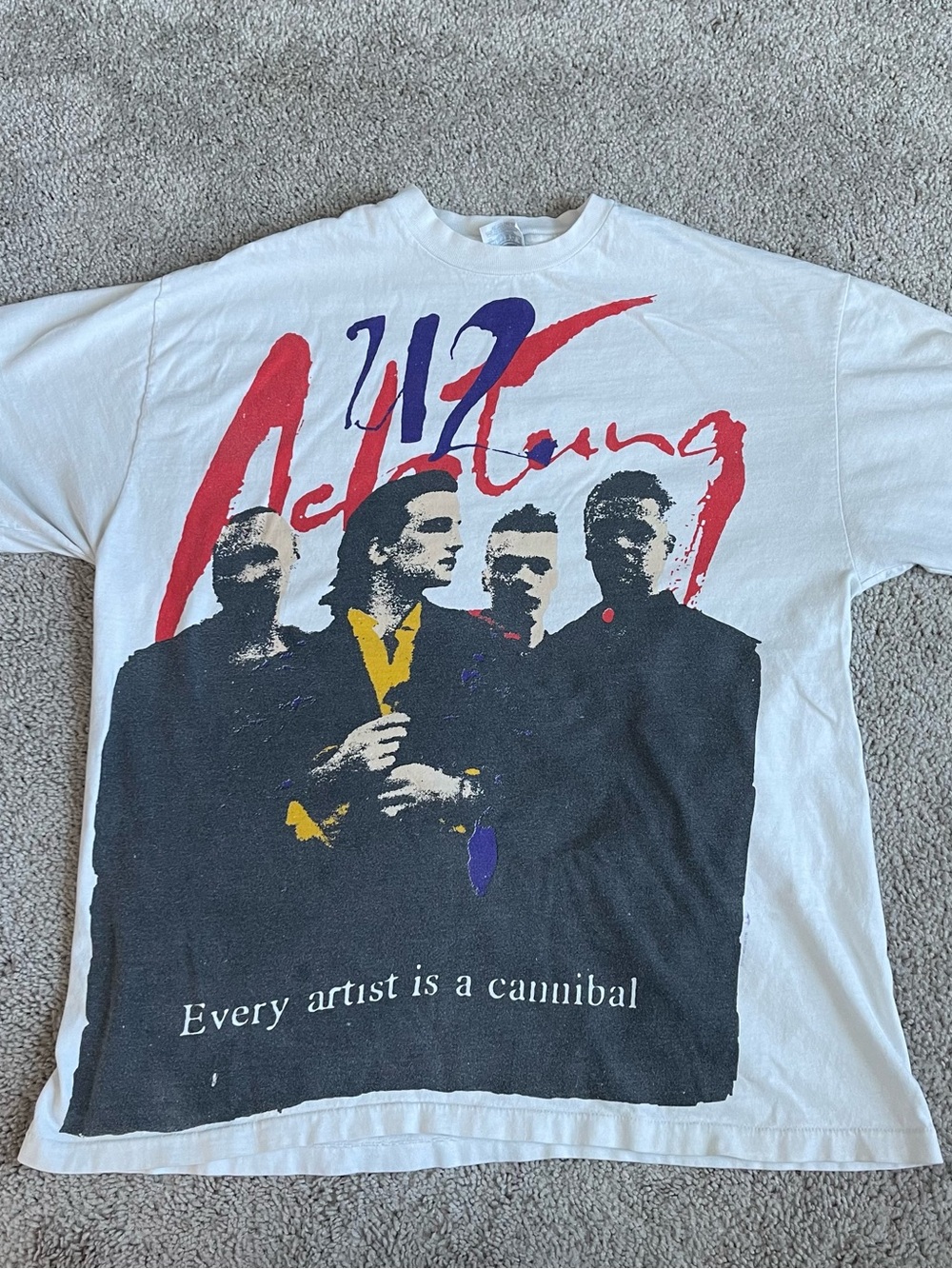 1991 U2 Zoo TV Tour T Shirt Hanes Beefy-T White XL 23x30 Bono The Edge